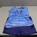 Women Two Piece Tankini Halter Padded Adjustable Drawstring Swimsuit with Boyshorts (Large, Blue Water Wave)