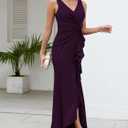 FQA Formal Evening Dresses for Women Elegant Evening Party Prom Dress Long Sexy V Neck Sleeveless Split Wrap , M