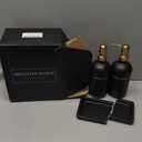 Luxury Glass Soap and Lotion Dispenser Set with Tray by Brighter Barns - Black and Gold Soap Dispenser Bathroom Set - Modern Bathroom Decor for Airbnb, Guest House, Vacation Rental, Gift (Black/Gold)