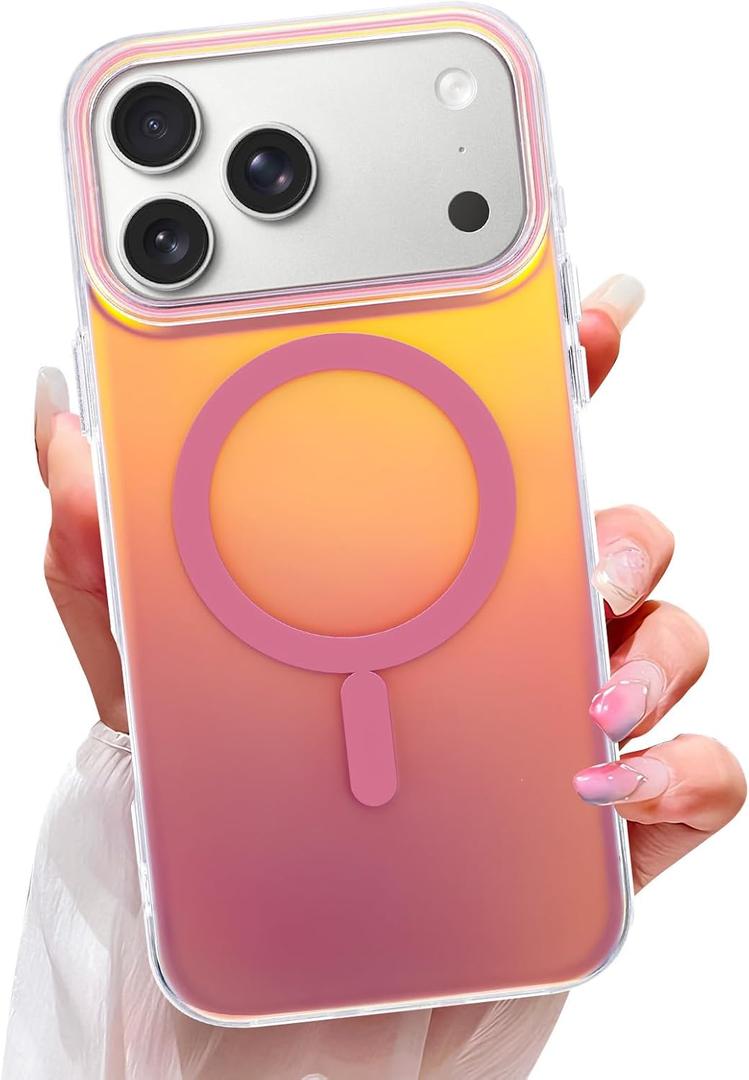 OOK Magnetic Color-Shifting Iridescent Case for iPhone 17 Pro Max, Pink | Compatible with MagSafe, Fluorescent Glitter Bling Shockproof Cover for Women & Girls