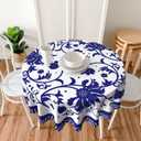 Blue and White Porcelain Paint Round Tablecloth Flower Table Cover Washable Tablecloths for Kitchen Dining Party Home Decor 60 inch