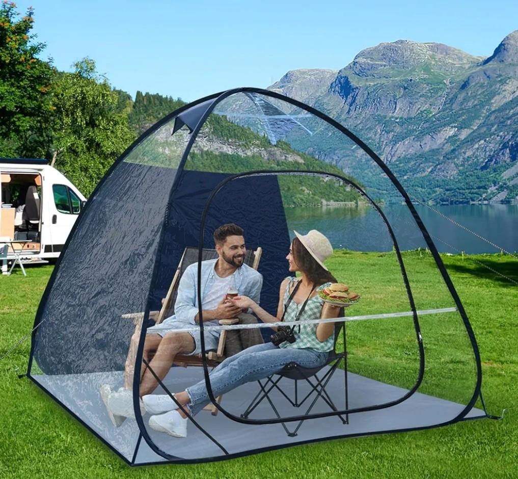 UNP Pop up Sports Tent, Waterproof Outdoor Pod with Floor Mat & Top Cover, Dome Tents Camping Shelter for Sports Watching Soccer, Football, and Ice Fishing (3 Person Tent Black)