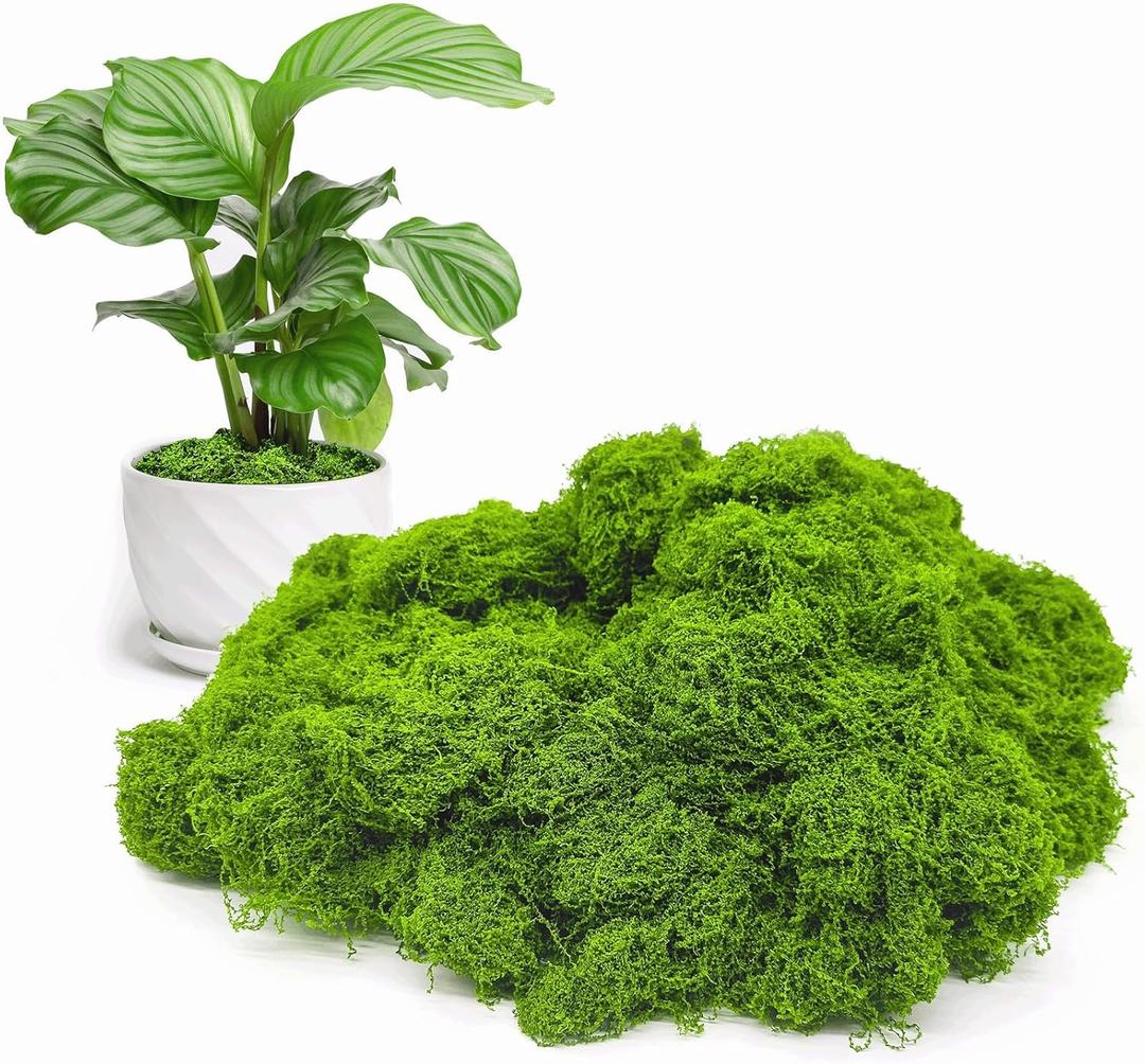 Aspamms Fake Green Moss for Potted Plants Indoor, 7oz Artificial Moss for Crafts, Faux Moss Decor for Fairy Garden, DIY Decorative, Model Making, Walls, Glass Containers, Home