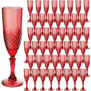 LEYIQU 48 Pack Plastic Champagne Flutes, Dark Red Reusable Champagne Glass