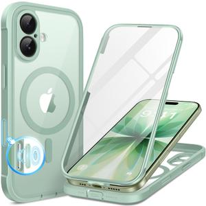 BERFY for iPhone 17 Case, Compatible with MagSafe, Built-in Glass Screen Protector, Camera Protection, Shockproof Full Body Phone case 6.3", Clear Green