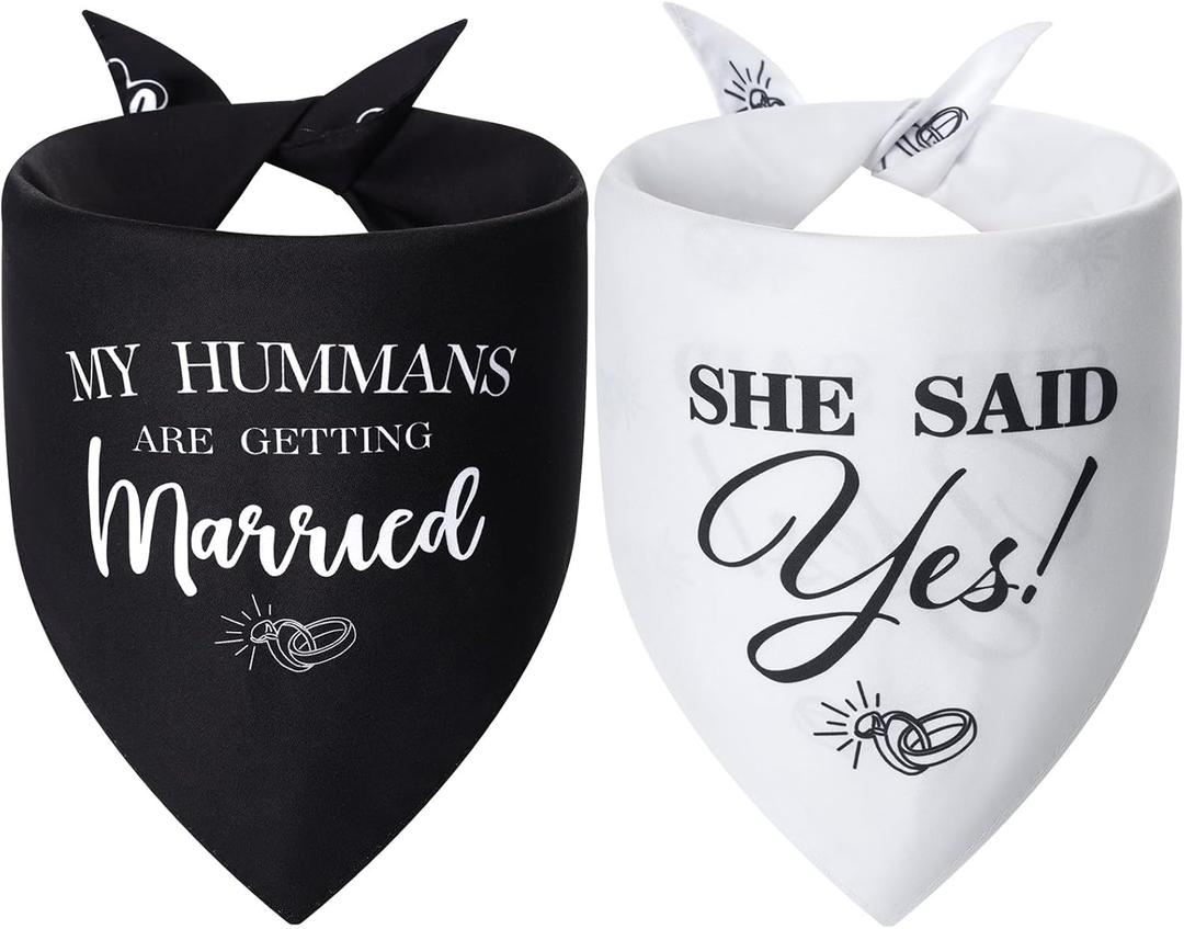 My Humans are Getting Married Dog Bandanas XLarge 2PCS, 4 Pattern Engagement Gift for Couples, Wedding Stuff, Bridal Shower Gifts, Engaged Decorations