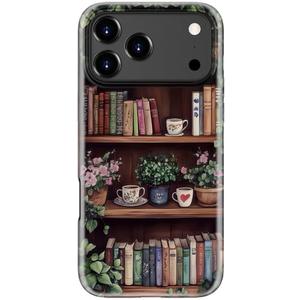 STARVIP for iPhone 17 Pro Case Cute - Wireless Charging Compatible - Dual-Layer Hard Shell + Silicone Cover - Aesthetic Protective Phone Case for Women - Vintage Bookshelf Floral