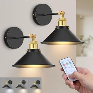 Battery Operated Wall Sconce Set of 2,Vintage Wireless Wall Sconces with Remote,Dimmable Led Wall Lights,Wall Lamp Fixture Indoor Bedroom Living Room Kitchen,LED Bulbs Included,Gold