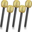Facmogu 5 Packs Glitter Microphone Props, Fake Plastic Bling Mic Props for Halloween Christmas Cosplay, Microphone Party Decor Prop for Costume Karaoke Birthday Dancing Party Favors - Sparkling Gold