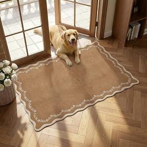 GarveeHome Scalloped Entryway Rug 2x3 Brown Washable Front Door Entry Rug