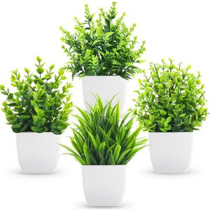Der Rose 4 Pack Fake Plants Small Artificial Mini Faux Plants Indoor for Room Home Office Shelf Decor (White)