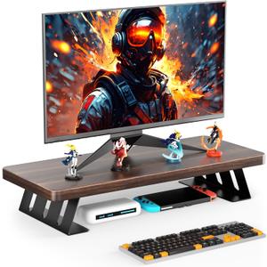 Monitor Stand - 24 Inch Wood Monitor Stand Riser, 220 Pounds Load Capacity Desk Monitor Riser for Laptop/PC/Printer, Desktop Stands Organizer for Home Office