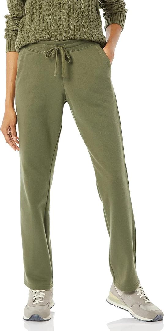 Amazon Essentials Women's Straight Leg Sweatpants with Drawstring for Women, Fleece - (Large, Olive)