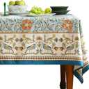 patdrea Designer French Linen Blue Tablecloth for Rectangle Table, Vintage Floral Table Cloth, Colorful Decoration Fall Cover Kitchen Dining for Thanksgiving, Tea Party, Christmas,63"x102"-Wensel