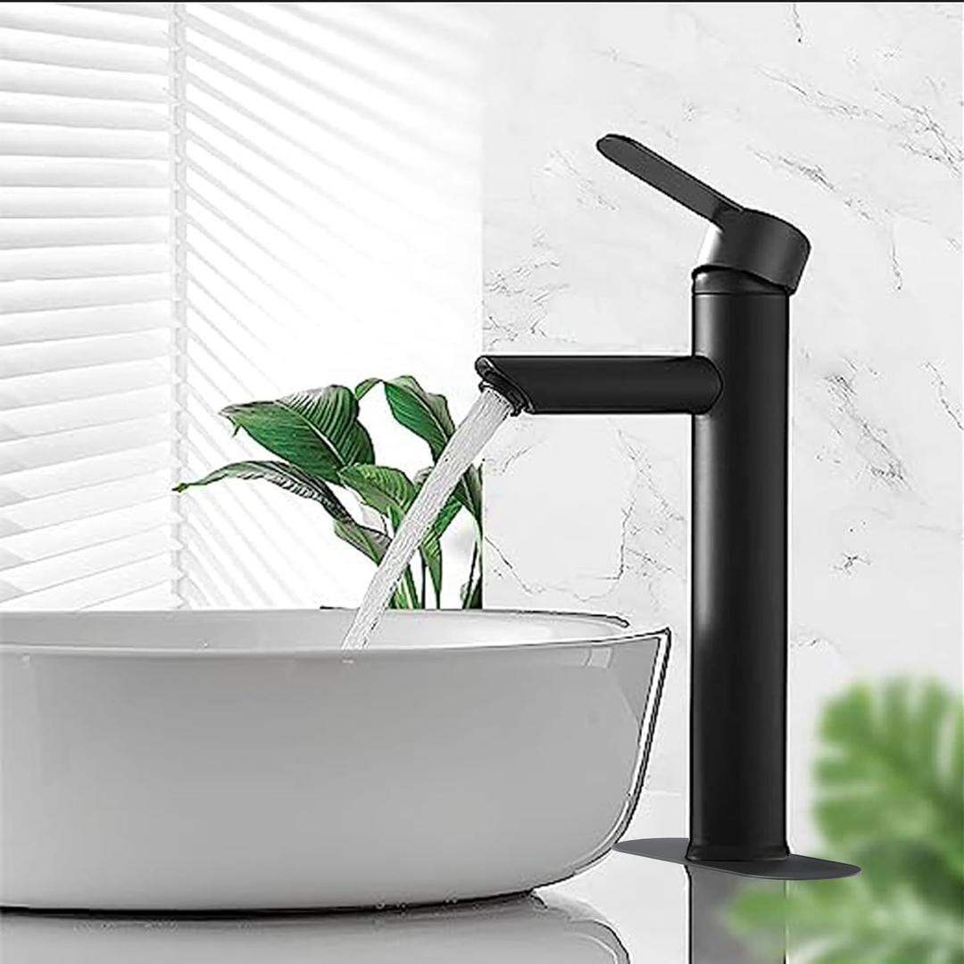 Bathroom Cold & Hot Stainless Steel Faucet, Ceramic Valve Cylinder; Silent Anti-Drip, Single Handle, Water Saving, Washbasin Sink, for Bathroom & Basin, Small Kitchen Faucet (Black-h)