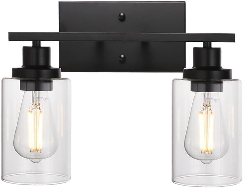 MELUCEE 2-Light Black Wall Sconce Industrial Vintage with Clear Glass Shade and Metal Base, Bathroom Vanity Lights Hallway Light Fixture Sconces Wall Lighting (Patent No.: US D963914 S)