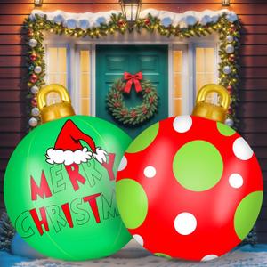 Jetec 2 Pieces 32 Inch Giant PVC Inflatable Christmas Decorated Ball Ornaments Outdoor Large Xmas Blow Ball Decorations for Christmas Themed Party Ornaments (Fresh Style,Red,Green,White)