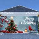 Christmas Garage Door Banner 6x13FT, Cardinal Bird & Ornament Christmas Tree Scene, Large Outdoor Garage Door Cover for Holiday Yard Decorations, Winter Snow Xmas Party Backdrop