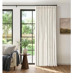 CAPALOCA Pinch Pleated Curtains for Sliding Glass Doors, Linen Blackout Sliding Door Curtains 84 inches Long for Bedroom, Pinch Pleated Drapes for Living Room, 60" W x 84" L (Pack of 1), Natural