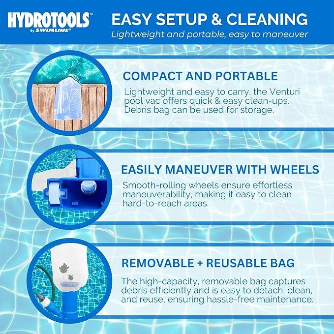 SWIMLINE HYDROTOOLS Venturi Pool Jet Vacuum  Compact Cleaner for Inflatable & Above Ground Units, Hot Tubs & Spas, Hose-Connected, Blue, Small