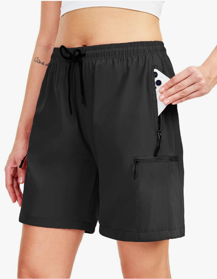 Bonotie Women's Lightweight Hiking Cargo Shorts Quick Dry Athletic Shorts for Camping Travel Golf with Zipper Pockets L
