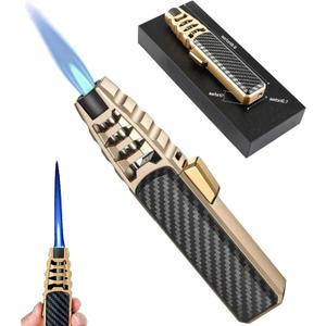 Butane Torch Lighter, Torch Lighters Butane Refillable - Windproof Lighters, Adjustable Big Jet Flame Bright Fire Lighter for Baking (Gold)