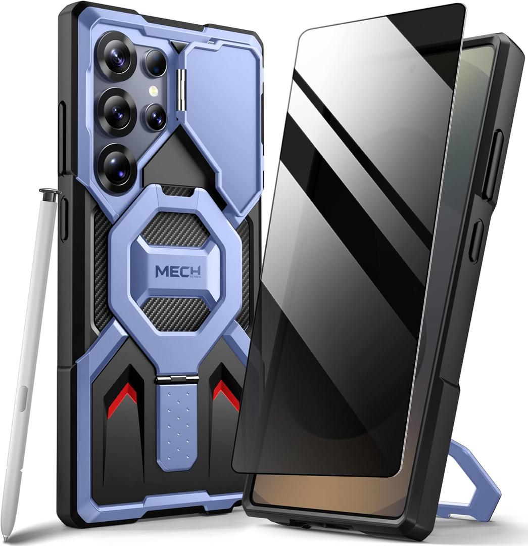 TONGATE Magnetic for Samsung Galaxy S25 Ultra Case with Privacy Screen Protector, [Compatible with MagSafe][Camera Protective Cover][Military-Grade Protection] Ring Stand Phone Case S25 Ultra, Blue