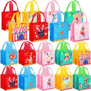 Sweetude 40 Pcs Circus Gift Bags Carnival Party Treat Colorful Circus Theme Candy Bags with Handles for Party