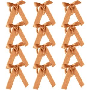 12 Pcs Christmas Napkin Rings Bow Velvet Napkin Holders Buckle for Wine Bottles Xmas Candlestick Holiday Birthday Party Anniversary Dinner Wedding Dining Table Decoration(Khaki)