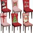 Christmas Chair Covers Set of 6 Xmas Tree Snowman Let It Snow Stretch Dining Chair Slipcovers Washable Removable Seat Cover Protector Christmas Decorations for Dining Room Kitchen Home Party