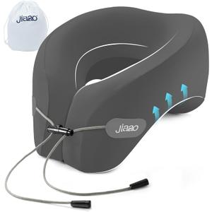 jiaao Upgraded Middle Memory Foam Travel Neck Pillow for Airplane- 360 Ergonomic Head and Neck Support for Flight, Car, Train, Bus - Soft Travel Pillow for Side & Back Sleepers with Travel Pouch (Adult Regular, Dark Gray)