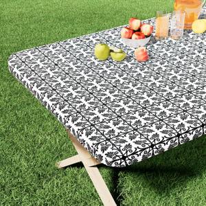misaya Rectangle Vinyl Table Cloth, Elastic Fitted Flannel Backed Tablecloth, Waterproof Plastic Table Cover Fits 4 Foot Folding Tables for Picnic, Camping, Outdoor (Black, 24" x 48")