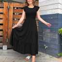 BTFBM Women Casual Short Sleeve Crew Neck Summer Dress Bohemian Floral Printed Flowy Maxi Dresses Tiered Cocktail Dress (Black, XXL)