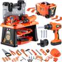 ZEALOUS TOYS Kids Tool Bench-Zealous 79pcs Transformable Set, Toddler Workbench Toy with Electric Drill, Pretend Construction Playset for Boys Girls Age 3+, Orange & Black, HB3222-3