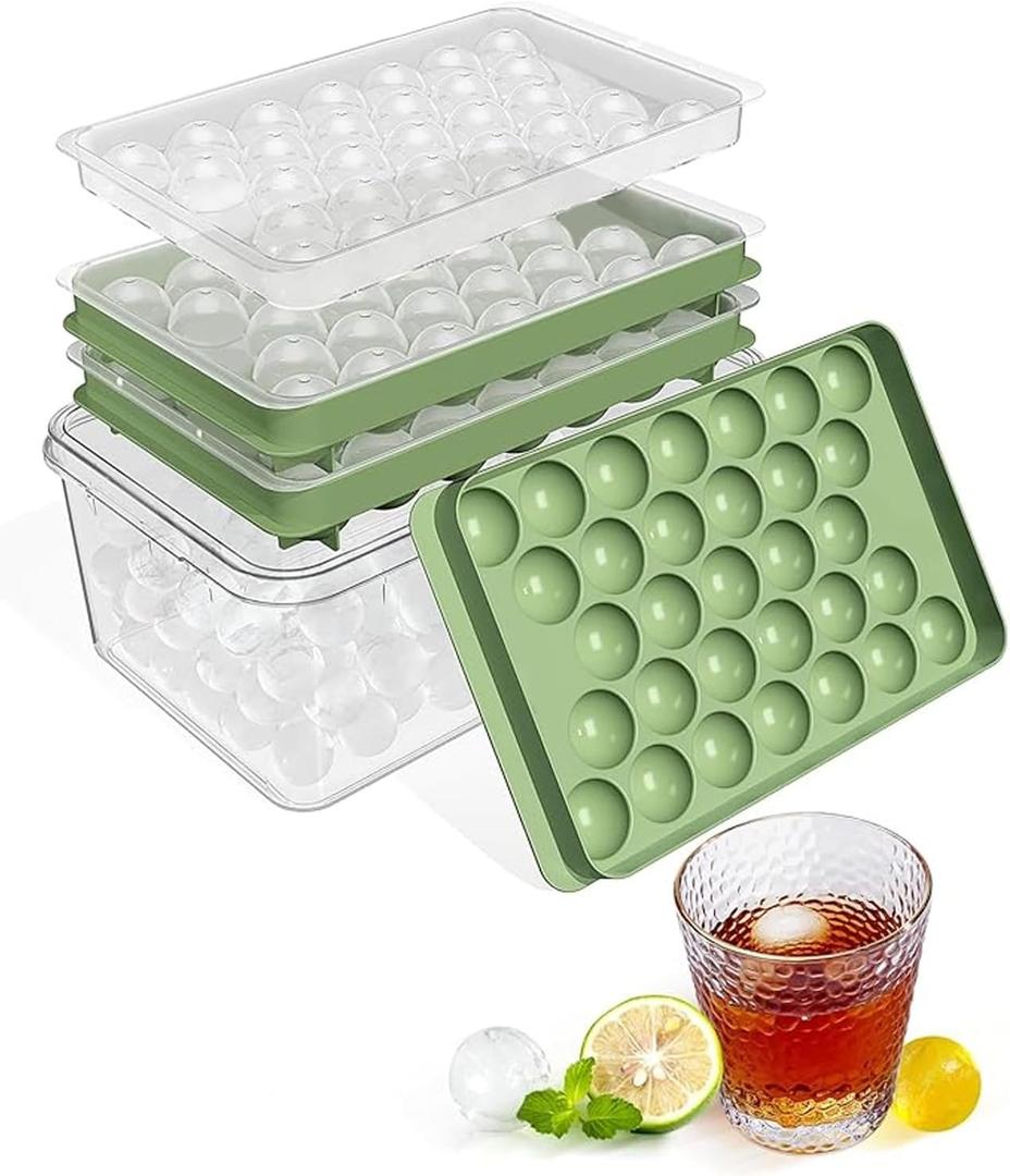 Ice Cube Tray with Lid and Bin,Ice Tray,62 Round Ice Trays for Freezer, BPA-Free Plastic Ice Cube Molds, Easy Release Ice Ball Maker, Stackable Ice Molds for Cocktails, Whiskey, Coffee