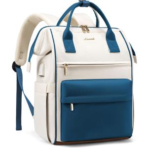 LOVEVOOK Laptop Backpack for Women 15.6 Inch, Travel Backpack with USB Charging Port Large Capacity Laptop Bag, Waterproof Bag for Business College Airline Approved Work Backpack(Blue) (Beige-blue-black)