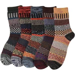 Kelabia Vintage Thick Knit Wool Socks for Women - Nordic Winter Cottagecore Socks - Warm & Soft (One Size, 5 Pair)