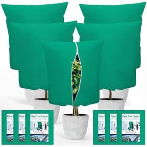 Pack of 6 Plant Covers Freeze Protection 2.2oz Thicker Winter Frost Cloth Plant Protection Jacket Cover Bags Frost Blankets with Zipper Drawstring for Outdoor Plants Fruit Tree Potted, 39.3"W x 19.6"H