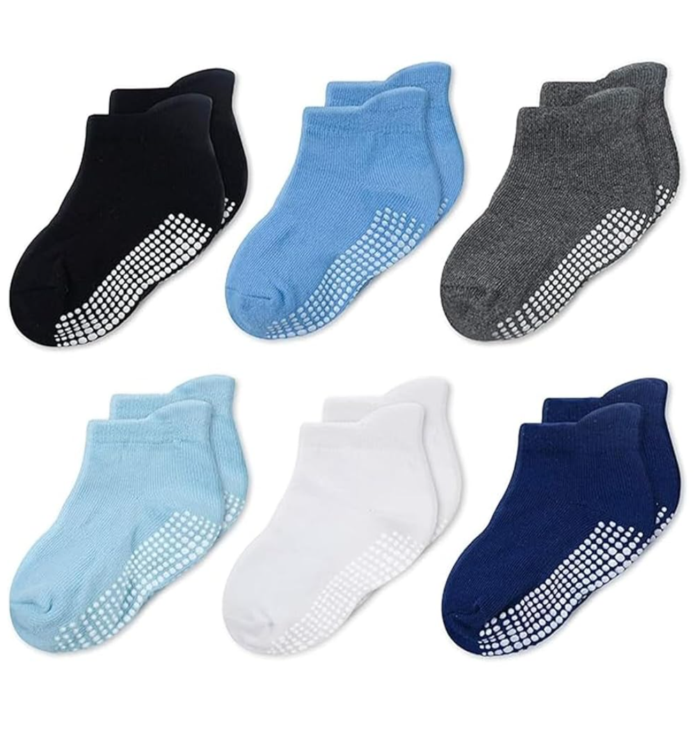 CozyWay Baby & Toddler Socks with Grippers Non Slip Ankle Grip Socks For Boys and Girls - Comfy Soft Cotton - 6 Pack 3-5T