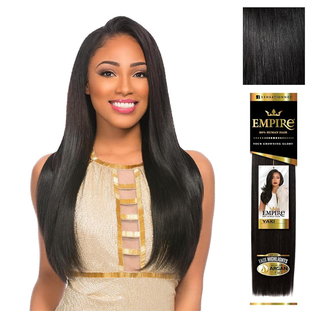 Sensationnel Empire yaki human hair - Tangle Free Weaving for Quick Weave and Sew in Styles for Faux Highlights and Fauxmiddlepart Leave Out - 1 Pack (12 inch, 1 JETBLACK)