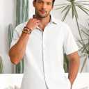 Runcati Mens Button Down Linen Shirts Short Sleeve Casual Summer Beach Tops (White)