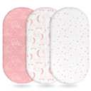 Unnivoll Baby Bassinet Sheets Girl Boy, Fitted Bassinet Sheet Set 3 Pack Bassinet Mattress Sheets Universal Fit for Rectangle, Round, Oval, Hourglass Mattress, Soft Breathable Pink White Moon