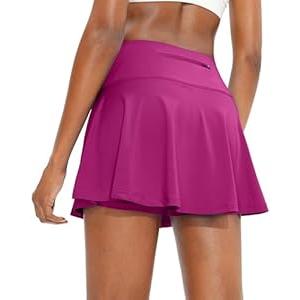 SANTINY Pleated Tennis Skirt for Women with 4 Pockets Women's High Waisted Athletic Golf Skorts Skirts for Running Casual (Rose_L)