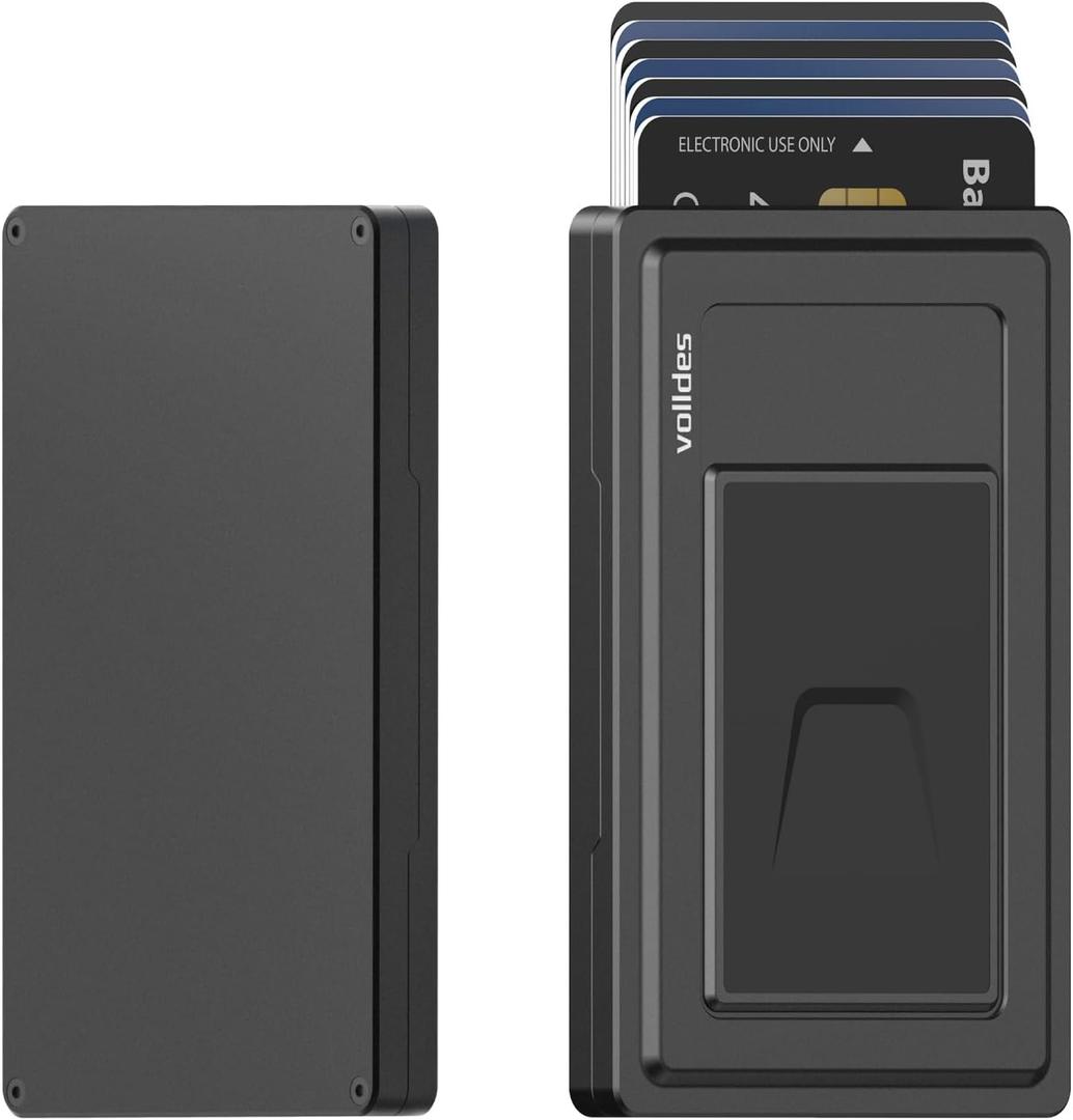 Metal Wallet For Men - Aluminum Magnetic Wallet, RFID Blocking, Push Button Slide-Out Quick Access, Slim Minimalist Front Pocket Wallet, Holds 5-7 Cards (Black, Magnetic)