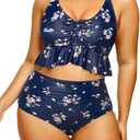 Daci Women Plus Size Two Piece Swimsuits - High Waisted Bikini Set Ruffle Tummy Control Bathing Suits with Bottom 20W