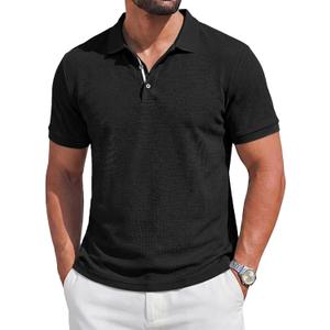Runcati Mens Polo Shirts Short Sleeve Casual Work Golf T-Shirt Cotton Lightweight Regular Fit Summer Tees (Black)