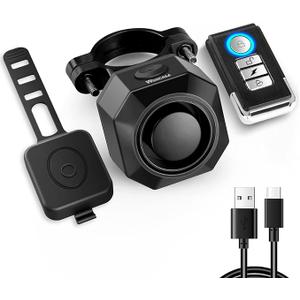 WSDCAM Rechargeable Electric Bike Horn Alarm with Remote, 110dB Loud Bike Horn for Adults Waterproof Bicycle Horn with Vibration Bicycle Alarm Anti Theft Electric Scooter Bike Accessories