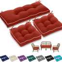 Wenqik 44 x 19 x 4 Inch Outdoor Bench Cushion Set of 3 Waterproof Tufted 1 Patio Loveseat Cushions and 2 Square Chair Seat Pad for Outdoor Furniture Couch Swing Sofa Wicker Settee(Wine Red)