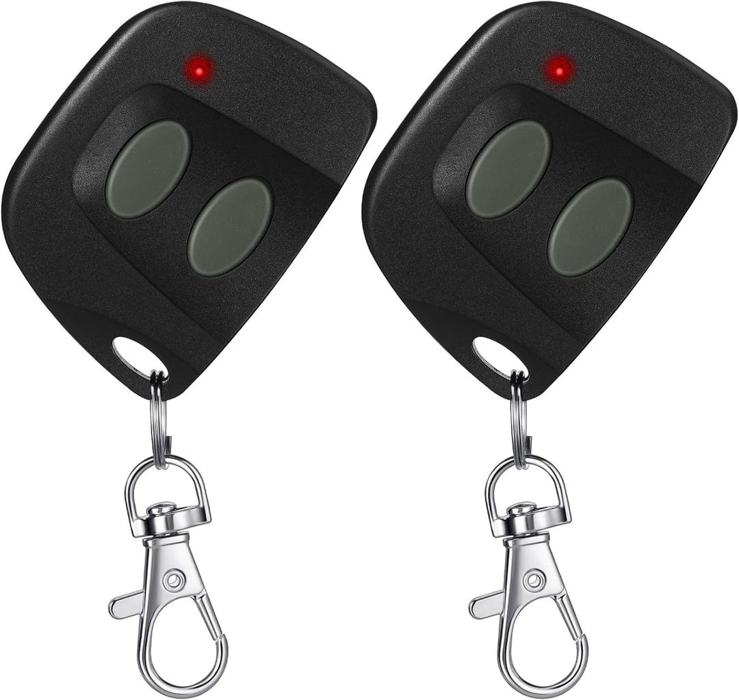 Kingdder 2 Pcs 10 Dip Switch Two Button Garage Door Remote Compatible with Multicode 300mhz 3089 3060 3070 3083 Gate Opener Remote with Keychain, Control 2 Different Doors Simultaneously