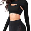 SweatyRocks Women's Ultrashort Cutout Workout Crop Top Exercise Long Sleeve Tee Shirt (Black), L